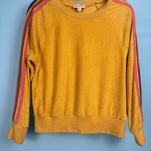 Evereve Mustard Sweater with Colorful Striped Sleeves
